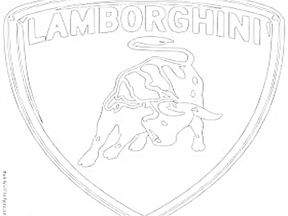 Раскраска Значок Lamborghini с изображением быка и надписью 
