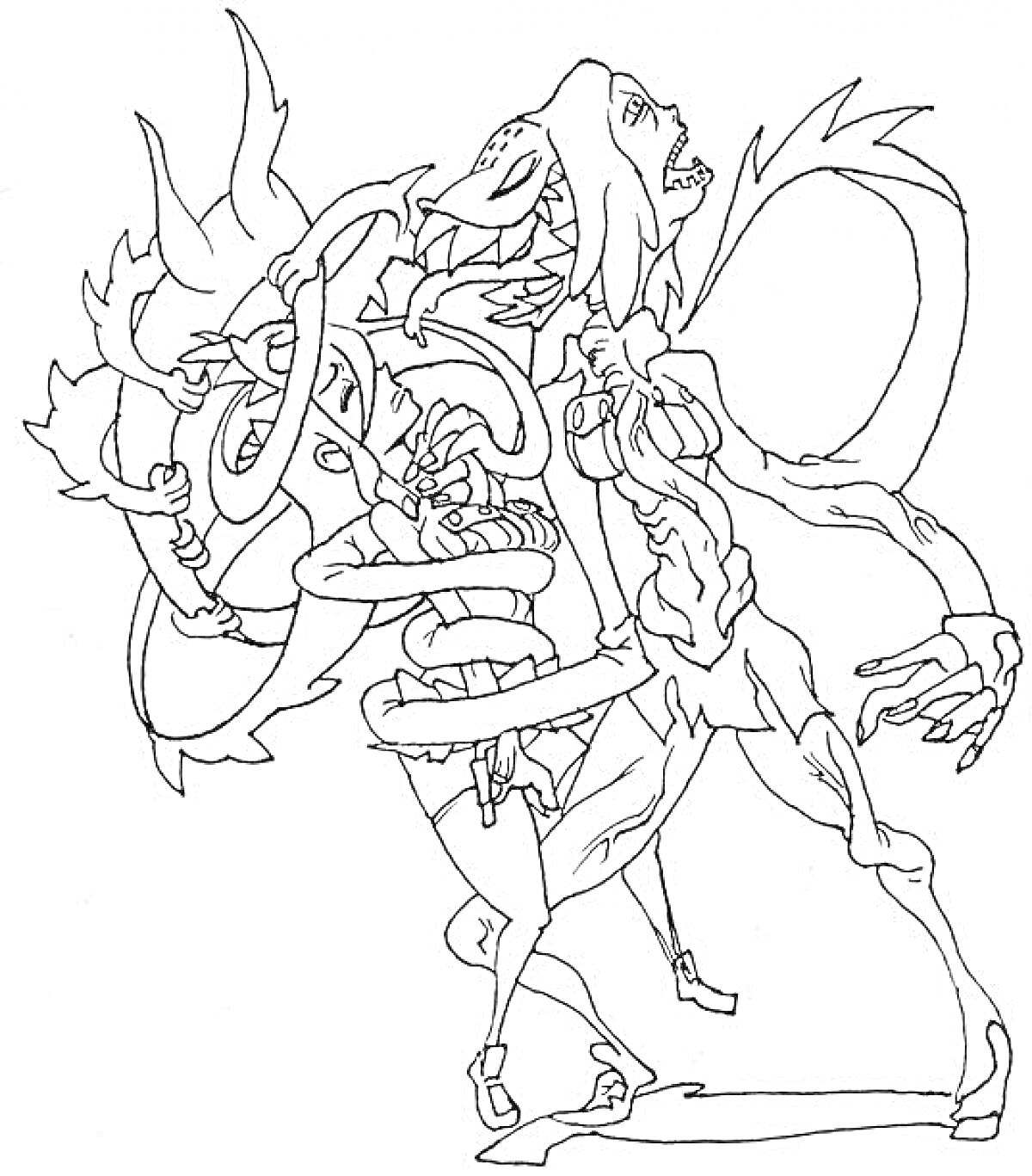 Раскраска Персонажи Skullgirls с элементами костюмов и монструозными частями тел