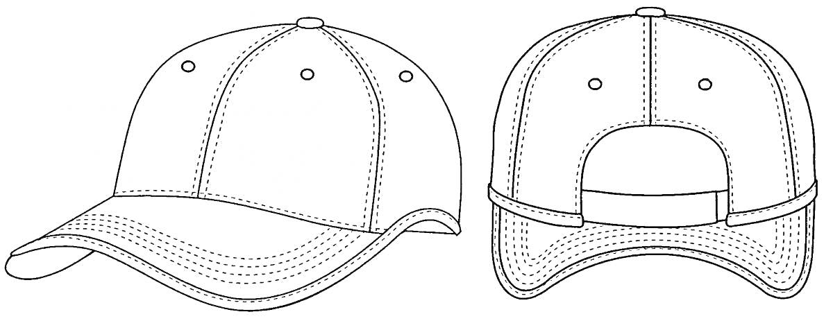 Кепка спереди и сзади с тремя панелями, шестью вентиляционными отверстиями и регулируемой застежкой