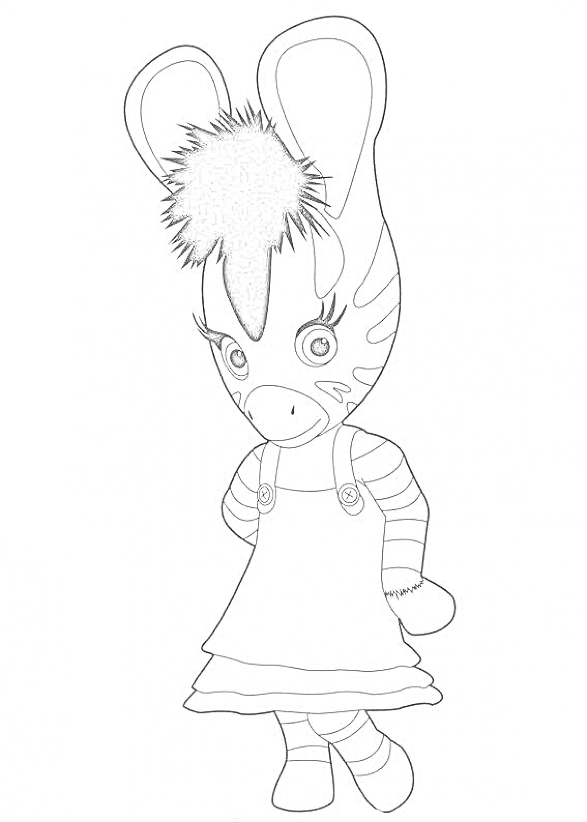 Раскраска Непоседа Зу, персонаж-зебра в платье и с хвостом