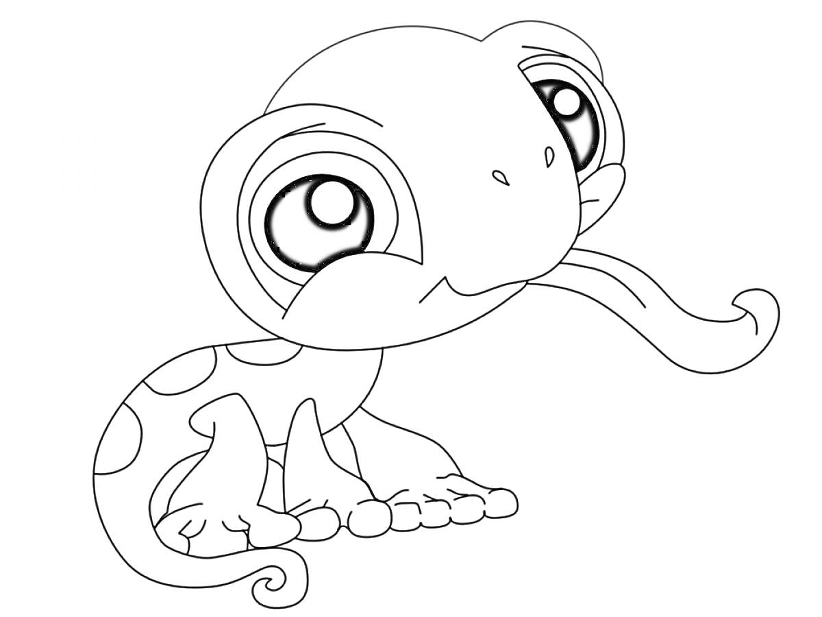 Раскраска Литл Пет Шоп геккон с большими глазами и высунутым языком