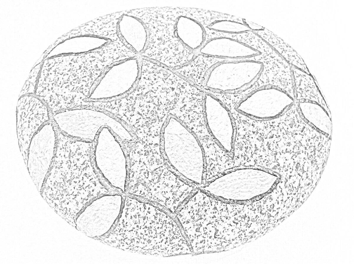 Садовый камень с узором из листьев, окрашенный акриловыми красками