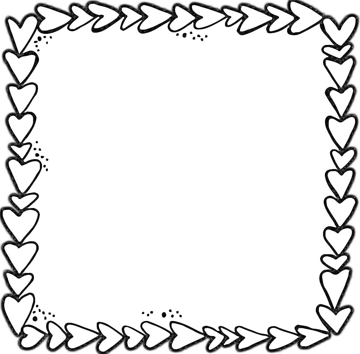 Раскраска Рамка из сердечек с точечными узорами по углам