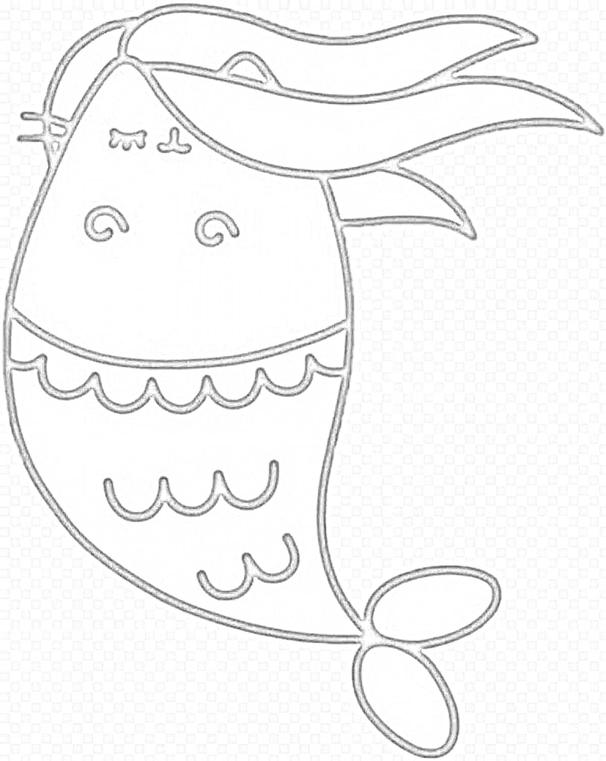 Раскраска Пушин-русалка с хвостом и плавниками