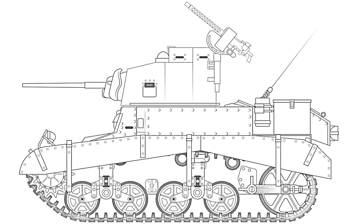 Раскраска Танк Т-35 с гусеницами, башнями и пушками