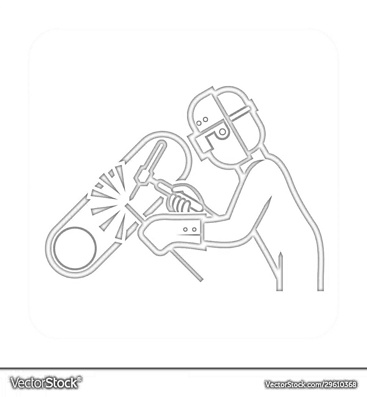 На раскраске изображено: Сварщик, Профессия, Сварка, Защитная маска, Работа, Искры, Инструмент