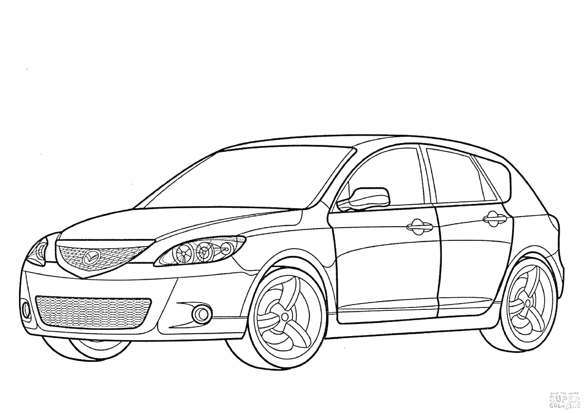 На раскраске изображено: Mazda, Колёса, Автомобильное искусство