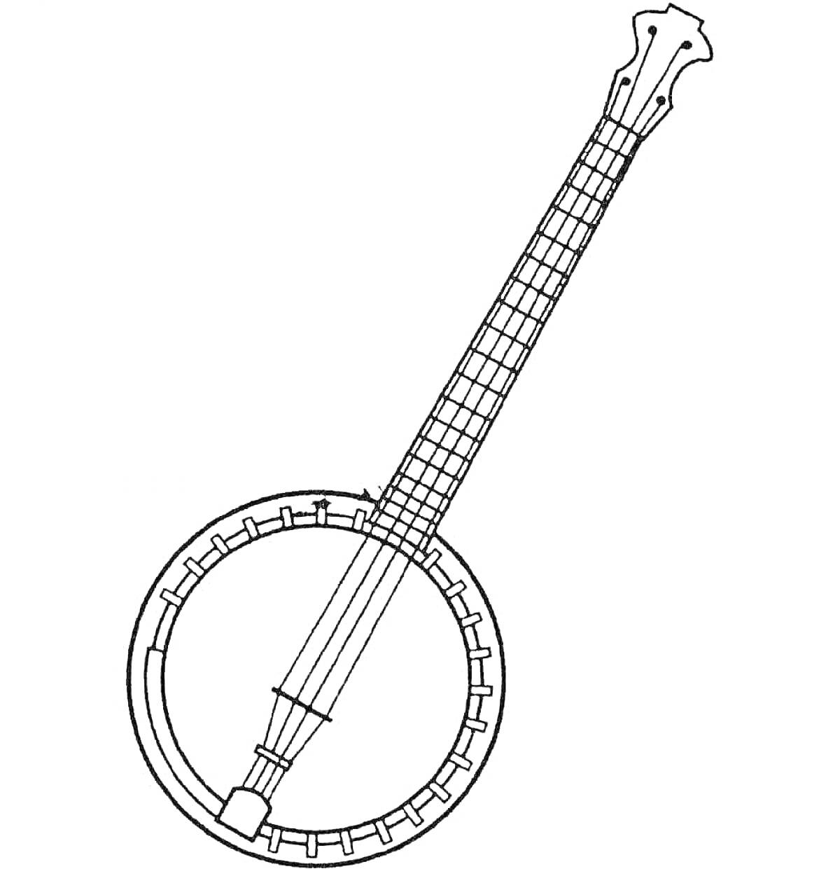 Раскраска Банджо, с корпусом, грифом и струнами