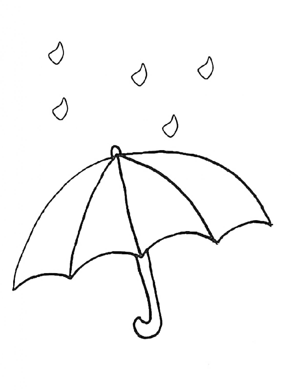 На раскраске изображено: Капли дождя, Дождь, Зонт, Линии, Для детей