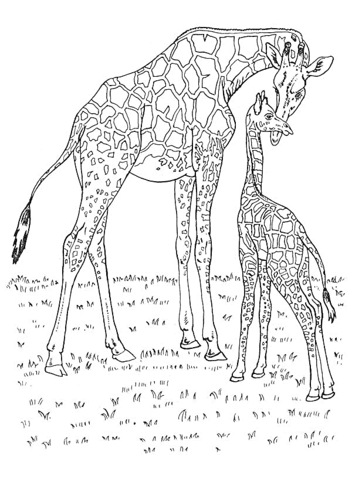 Жирафы на фоне травы