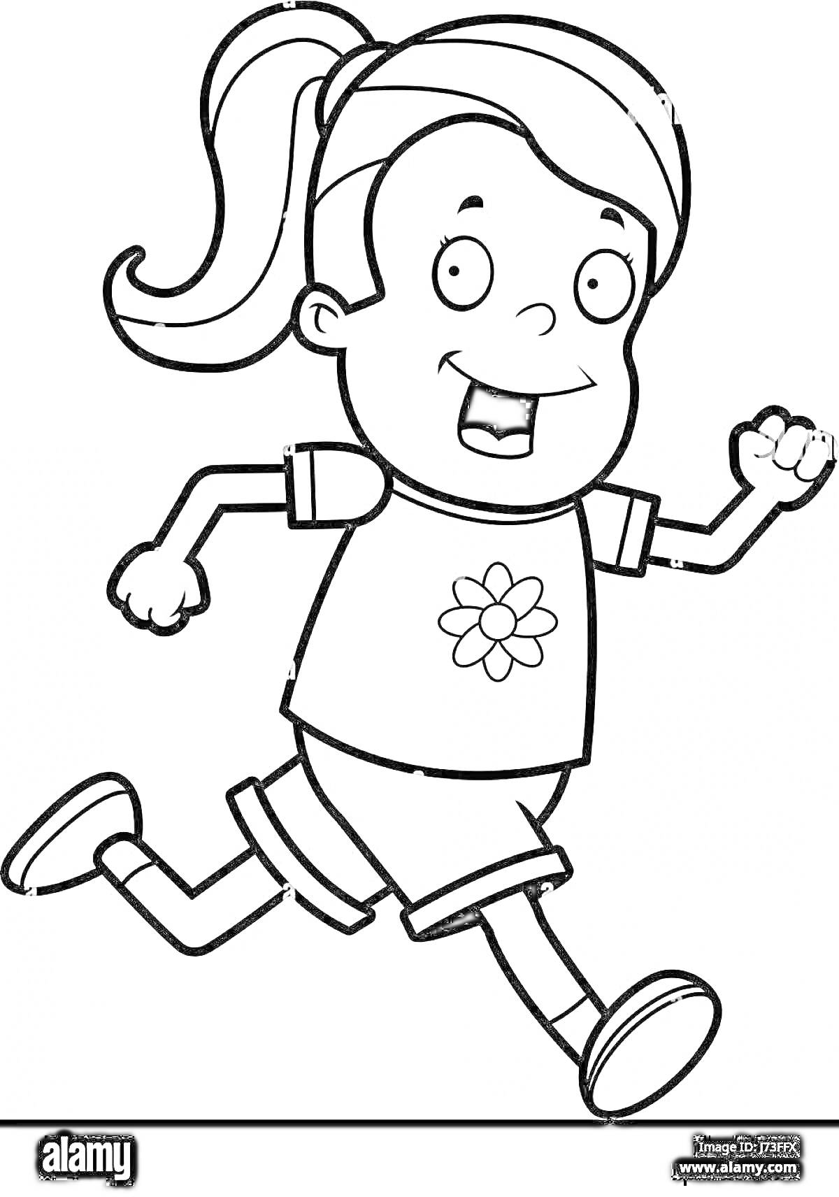 На раскраске изображено: Девочка, Бег, Радость, Движение