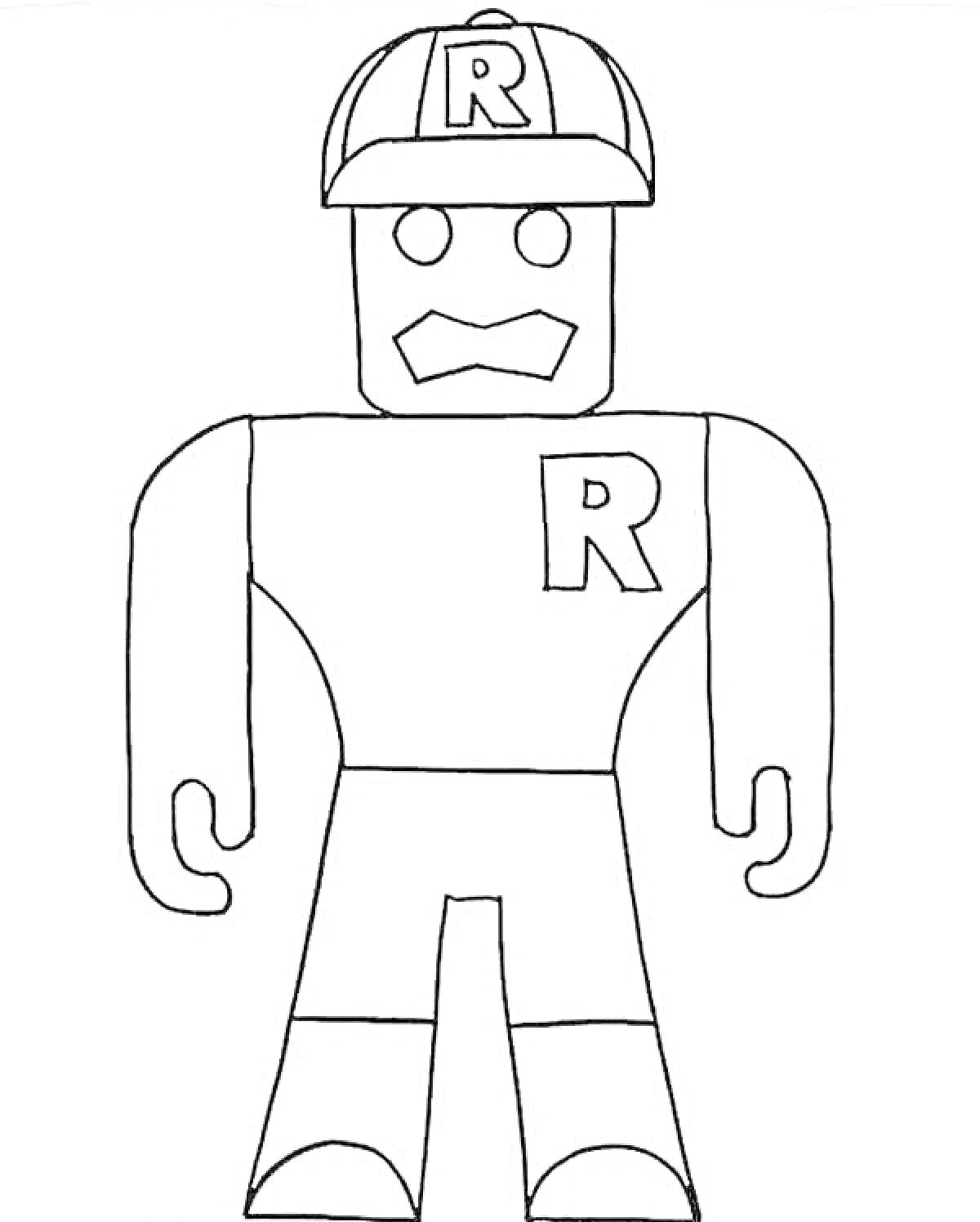 На раскраске изображено: Нуб, Буква R, Персонаж, Робот, Для детей