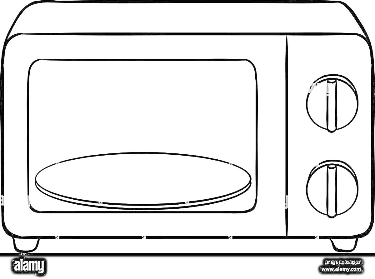 Раскраска Микроволновая печь с поворотным столом и двумя кнопками управления