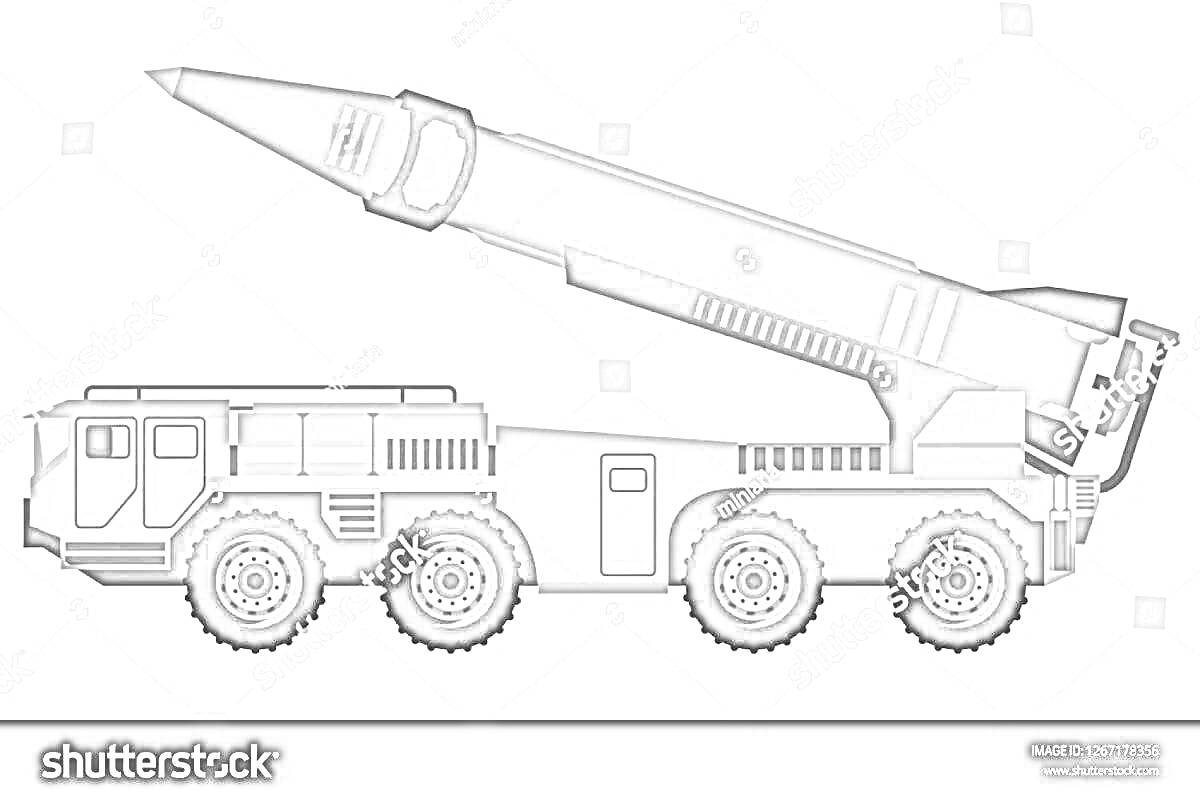 На раскраске изображено: Ракета, Военная техника