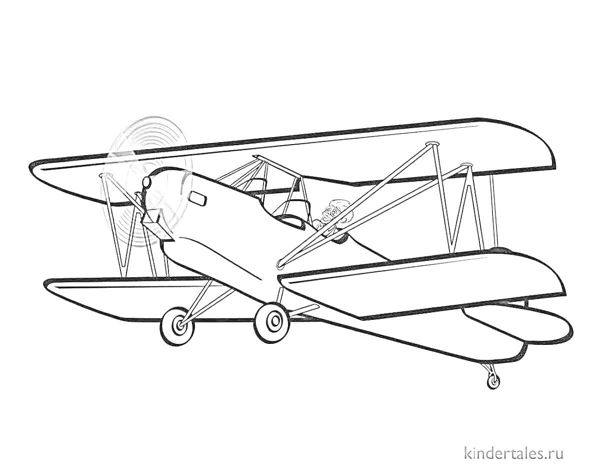 Раскраска Двухместный двухмоторный биплан