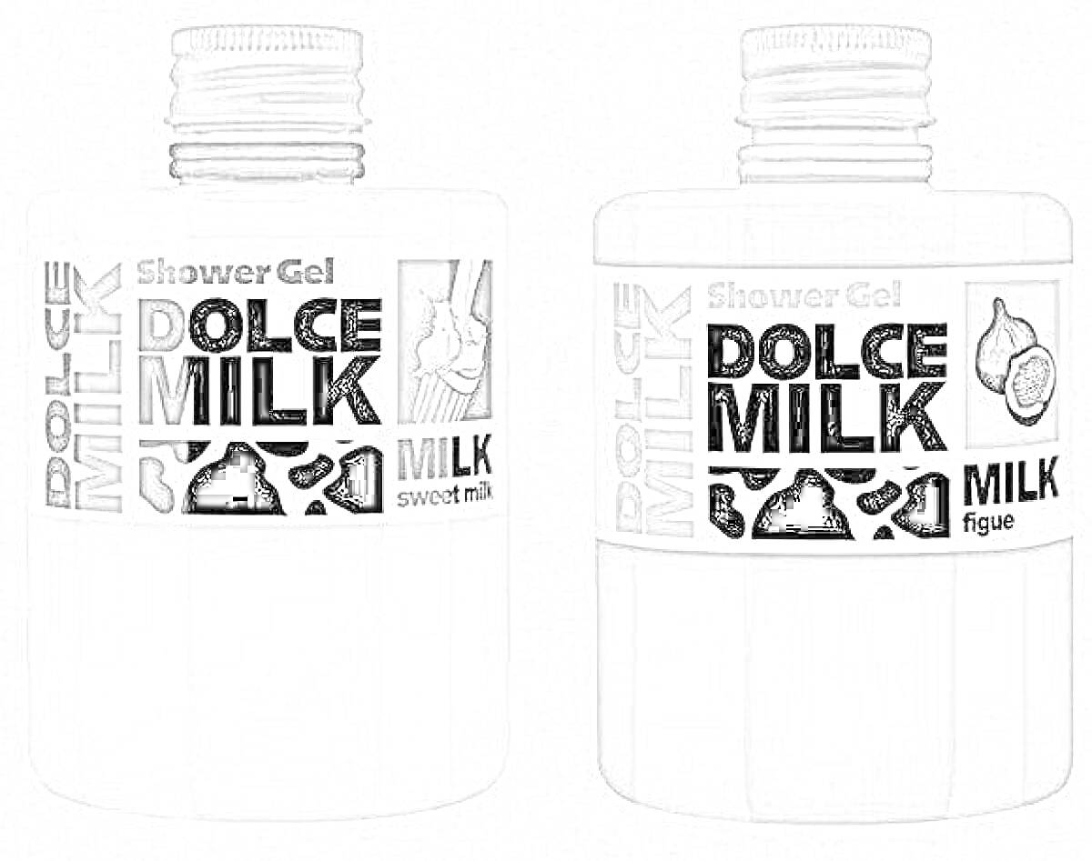 Раскраска Бутылочки геля для душа Dolce Milk - сладкое молоко и инжир