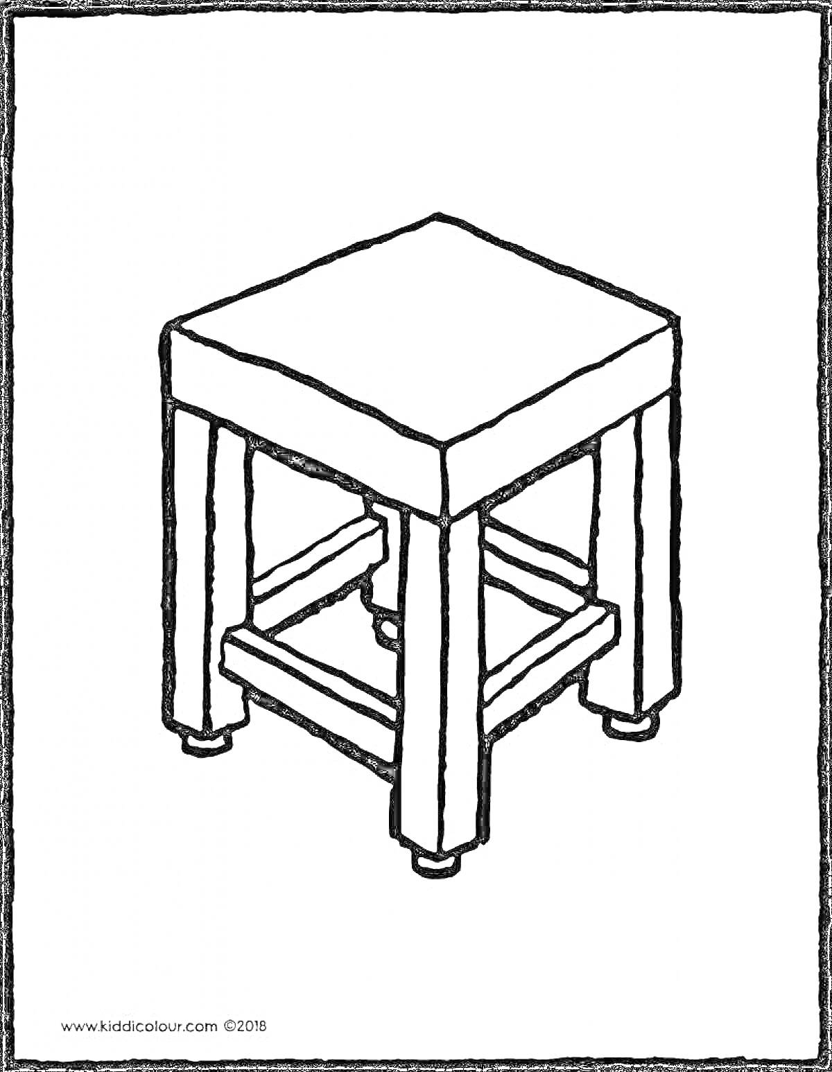 Раскраска Табурет с четырьмя ножками и перекладинами