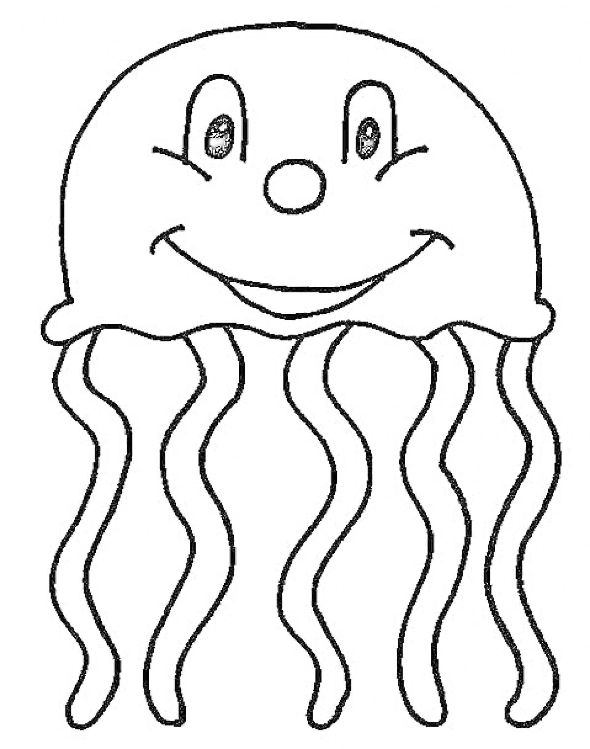 Раскраска Медуза с улыбкой и волнистыми щупальцами