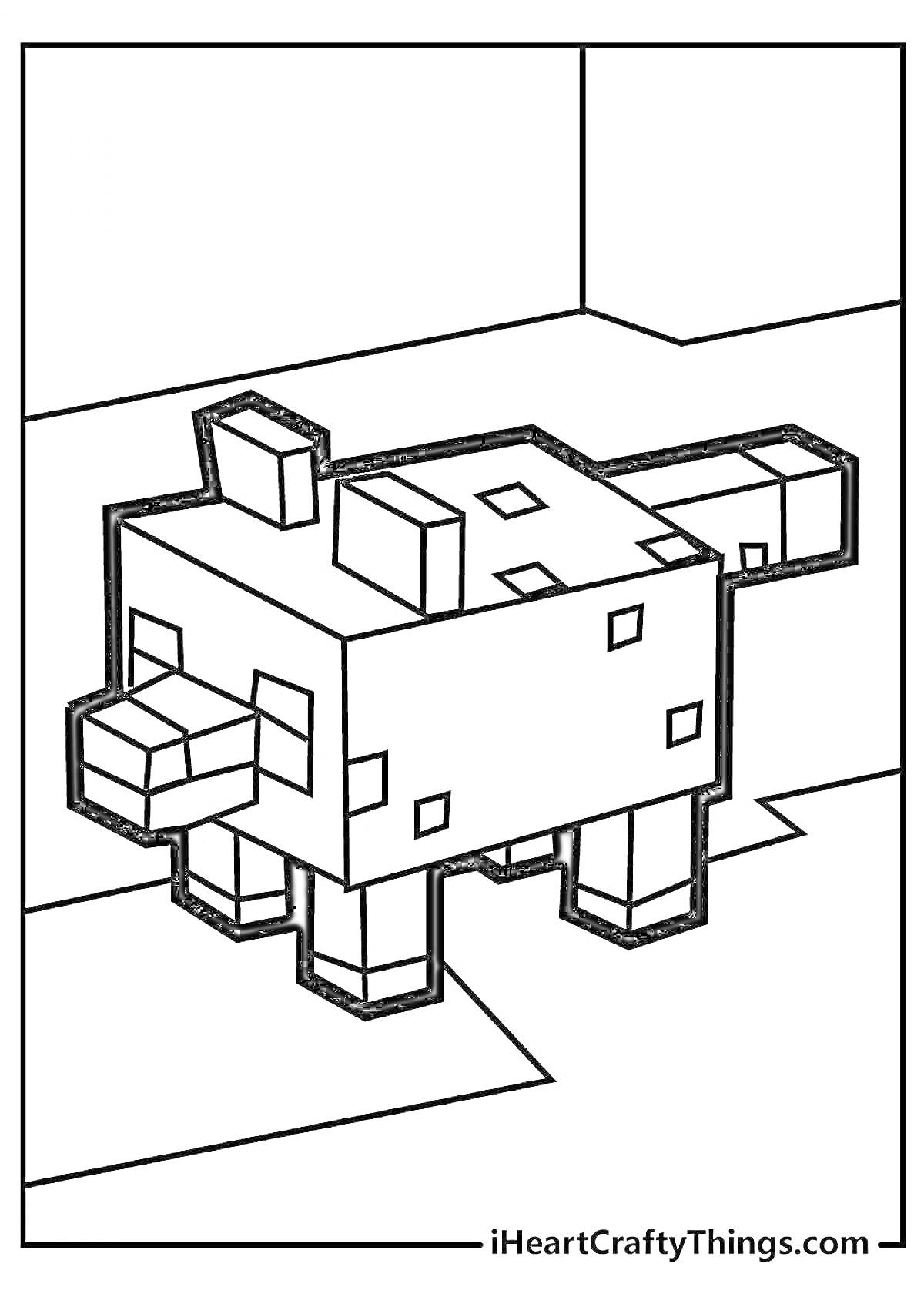 Раскраска раскраска майнкрафт волк в комнате с квадратным узором
