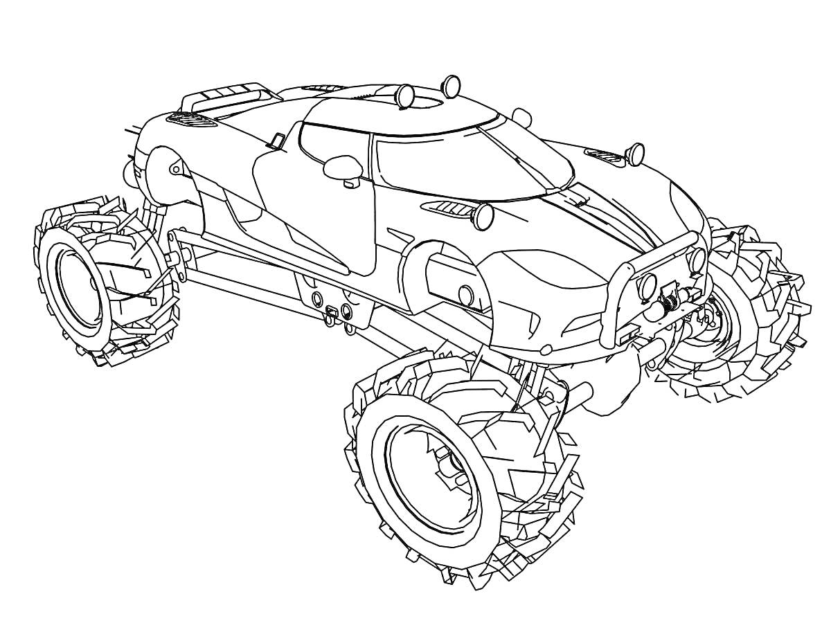 На раскраске изображено: Буксир, Большие колеса, Агрессивный дизайн, Внедорожник