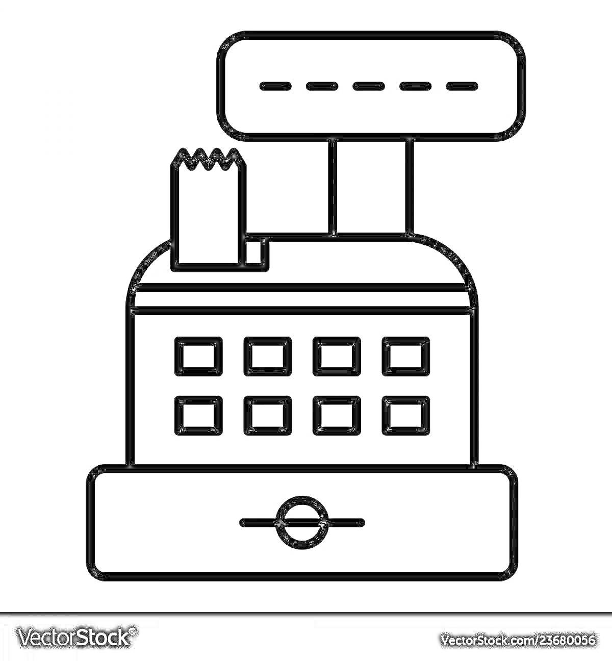Раскраска Рисунок кассового аппарата с квитанцией и кнопками