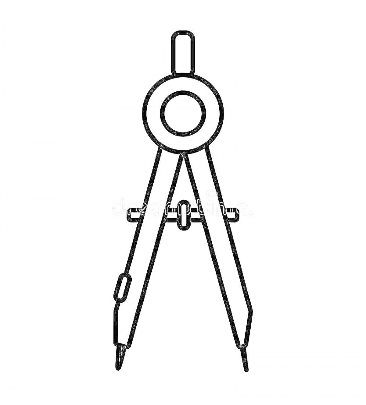 Раскраска Чертежный циркуль (два подвижных стержня, соединённых шарниром, с иглой на одном конце и карандашом на другом)