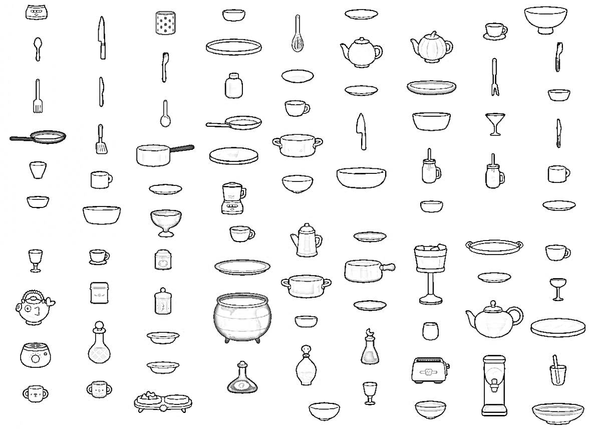 Раскраска Набор предметов для кухни в стиле Тока Бока