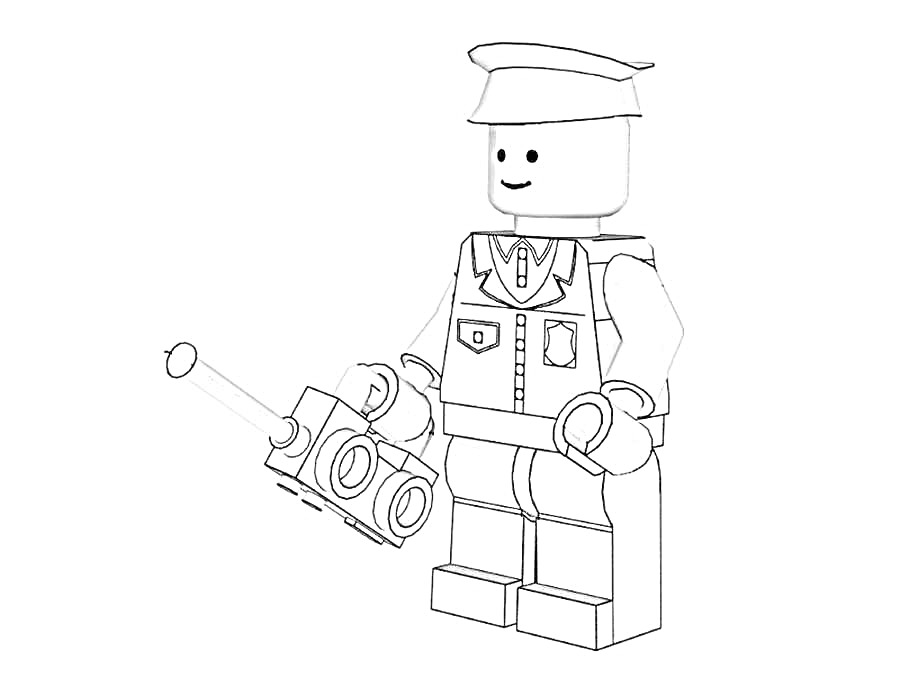На раскраске изображено: Человек, Шляпа, Рация, Лего, Игрушки