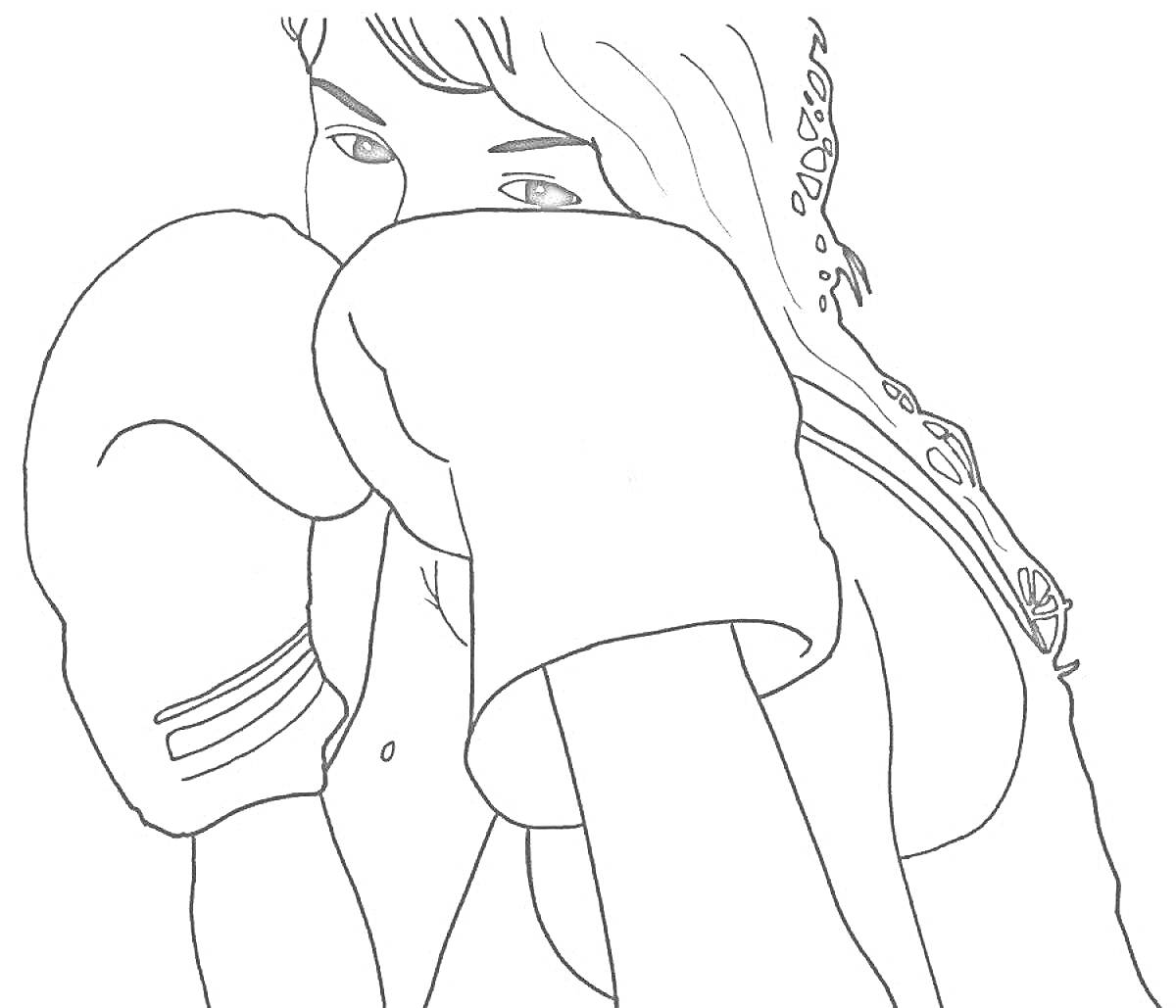 Раскраска Девушка с боксерскими перчатками, закрывающая лицо