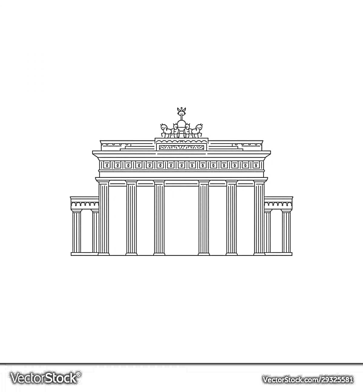 Раскраска Раскраска бранденбургских ворот с шестью колоннами и квадригой на вершине