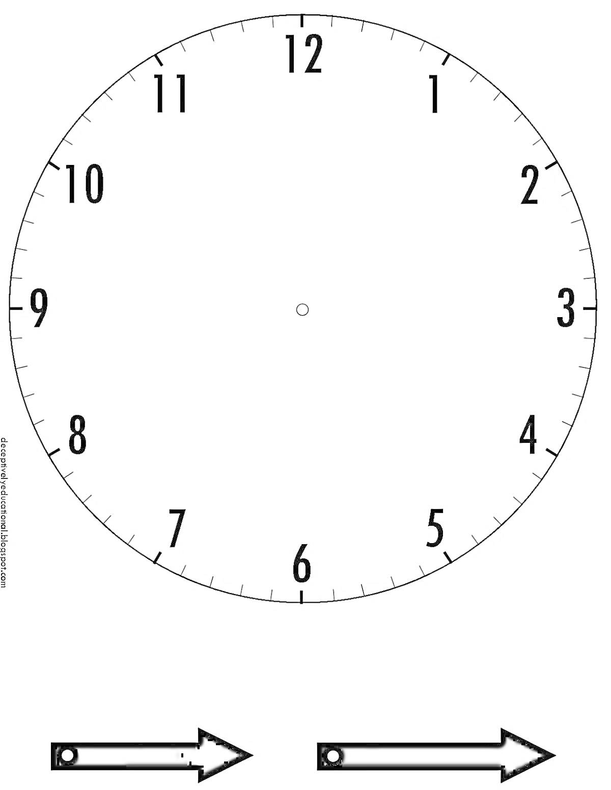 Раскраска Циферблат часов со стрелками, включая числа от 1 до 12 и две стрелки