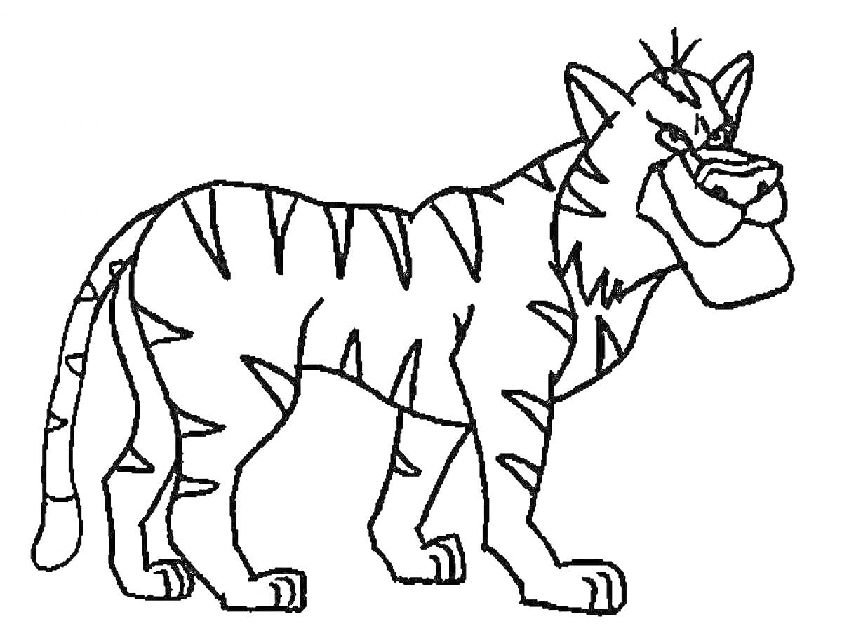 Раскраска тигр с полосатым рисунком