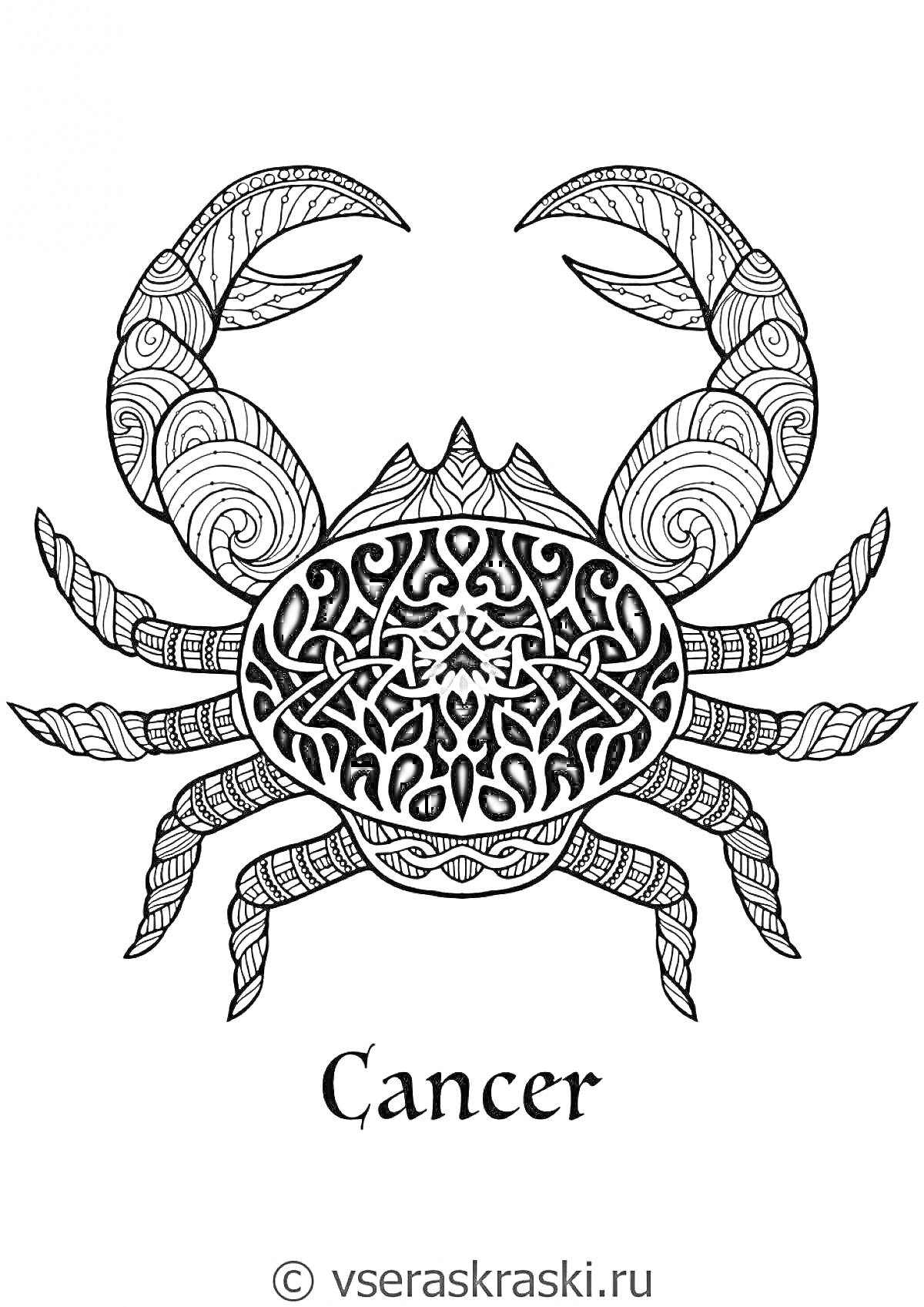 На раскраске изображено: Рак, Знак зодиака, Краб, Арт