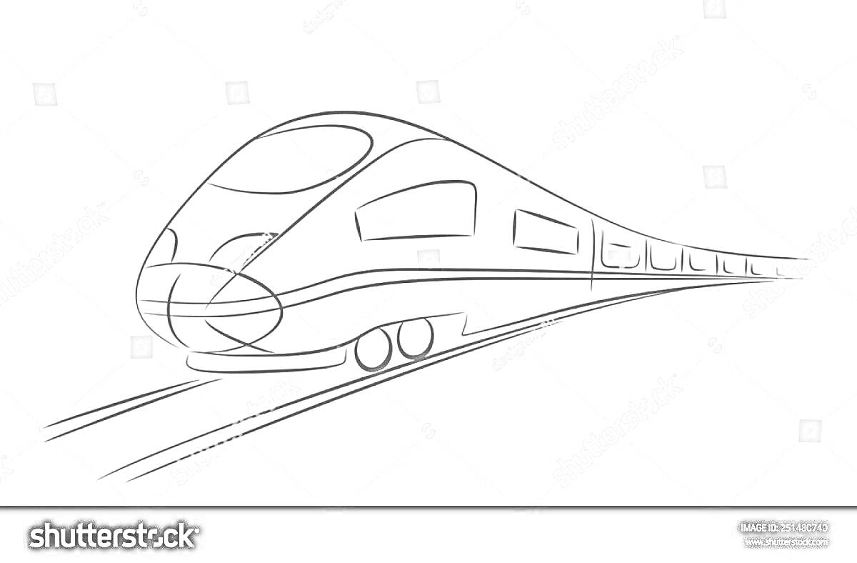 На раскраске изображено: Поезд, Ласточка, Железная дорога, Транспорт, Для детей, Скоростной поезд