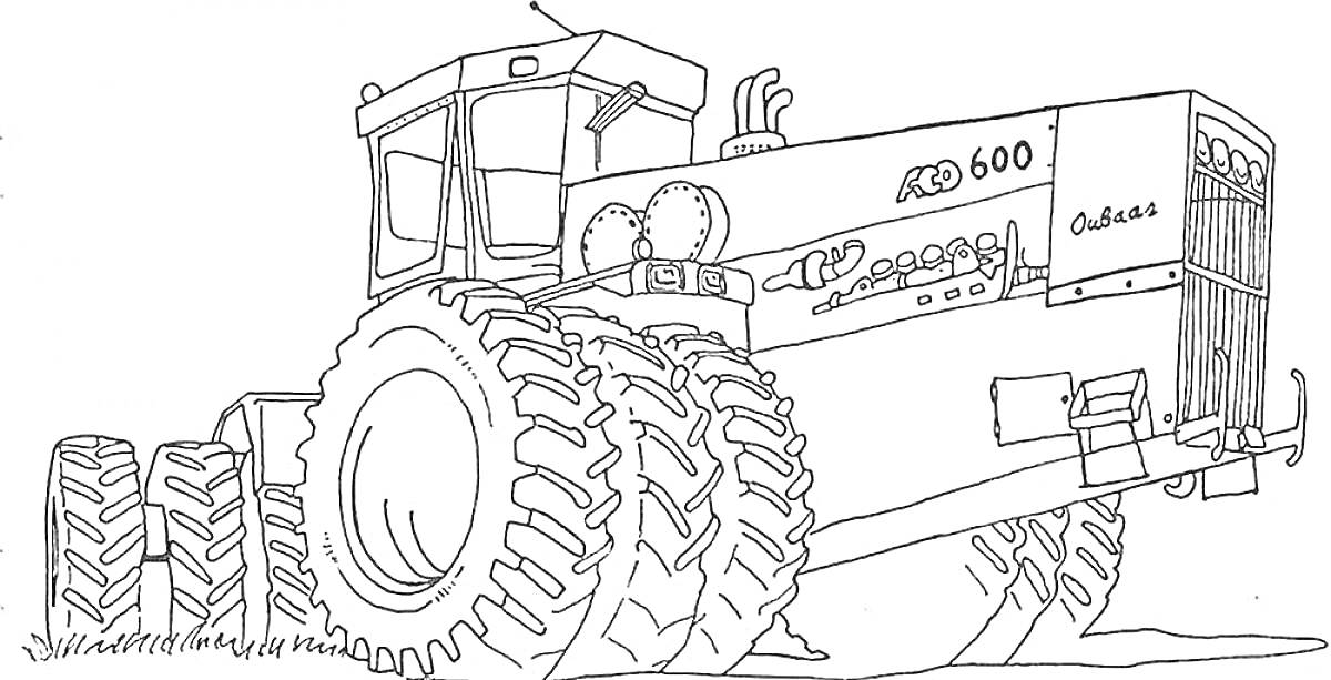 Раскраска Трактор Кировец К-700 с большими колёсами и кабиной