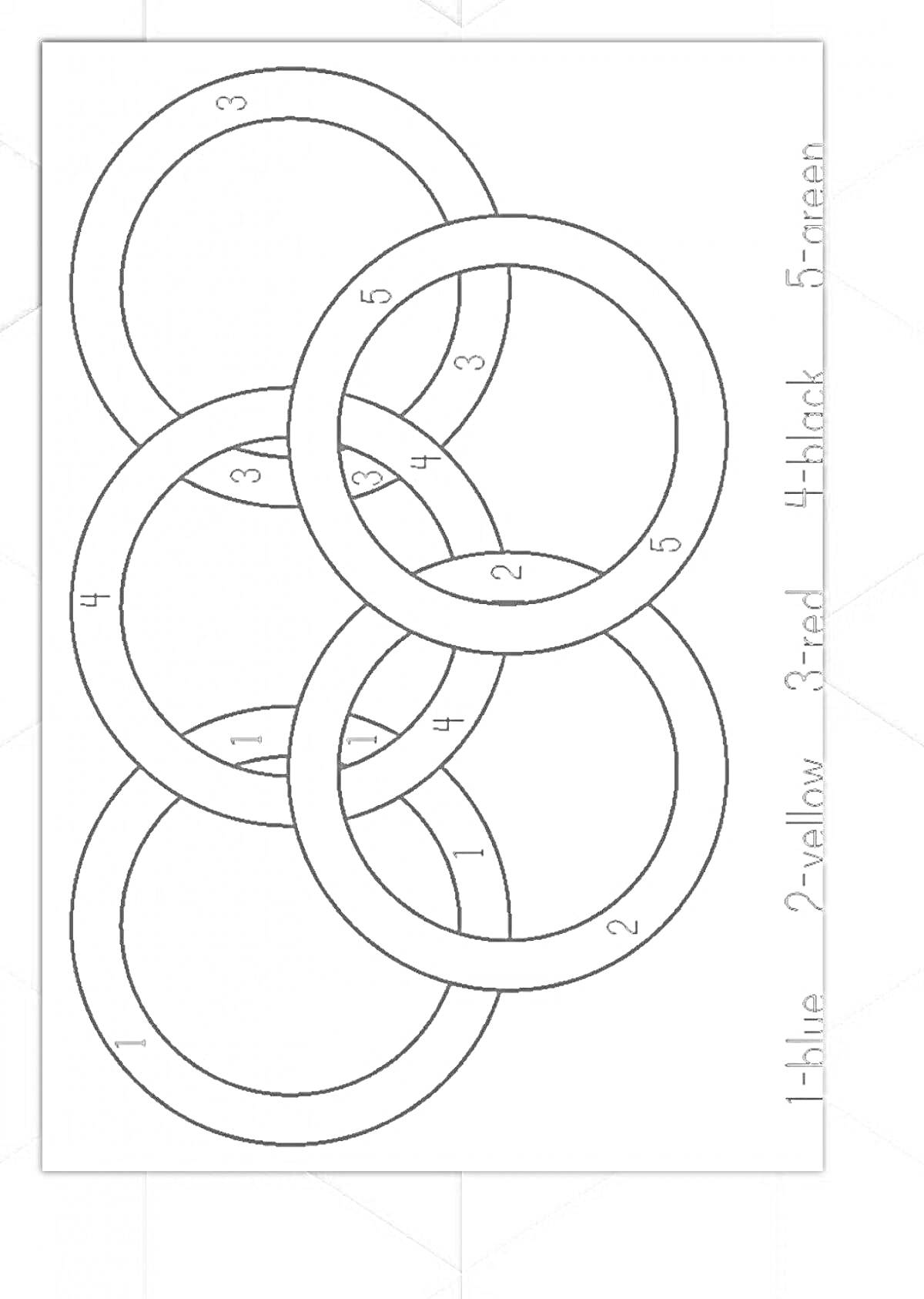На раскраске изображено: Олимпийские кольца, Для печати, Номера цветов, Спорт