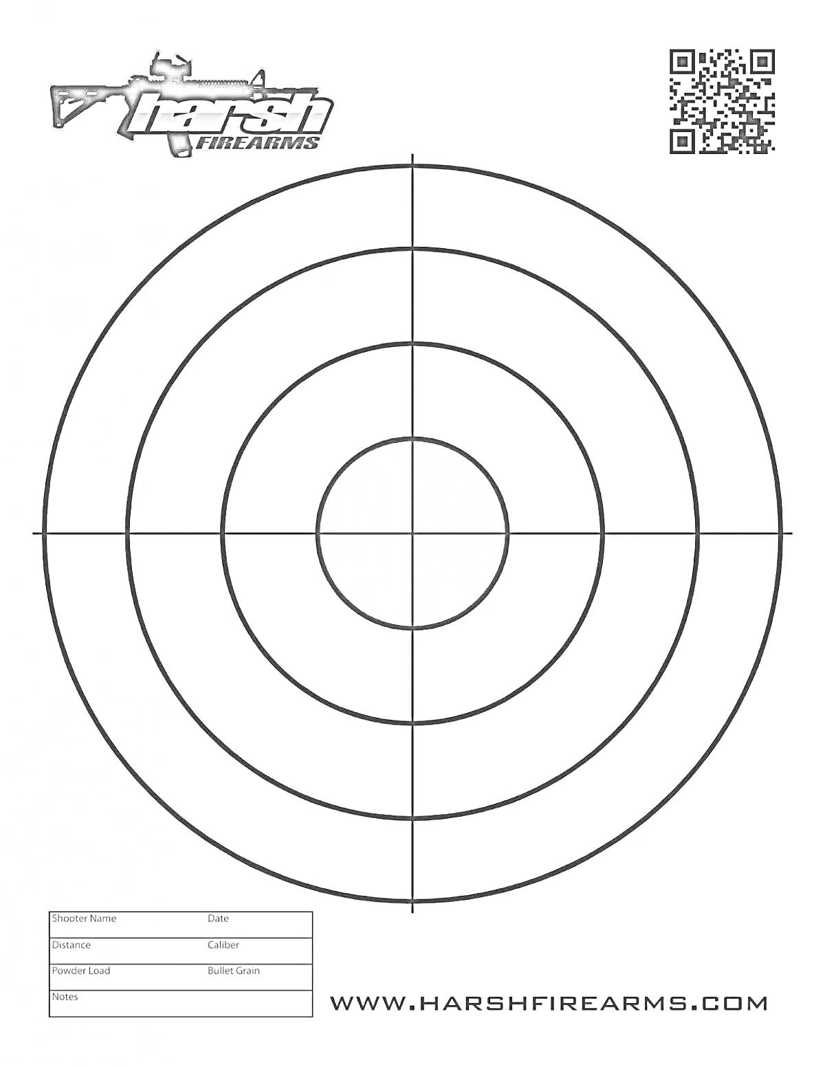 Мишень от Harsh Firearms с QR-кодом и информацией о стрелке