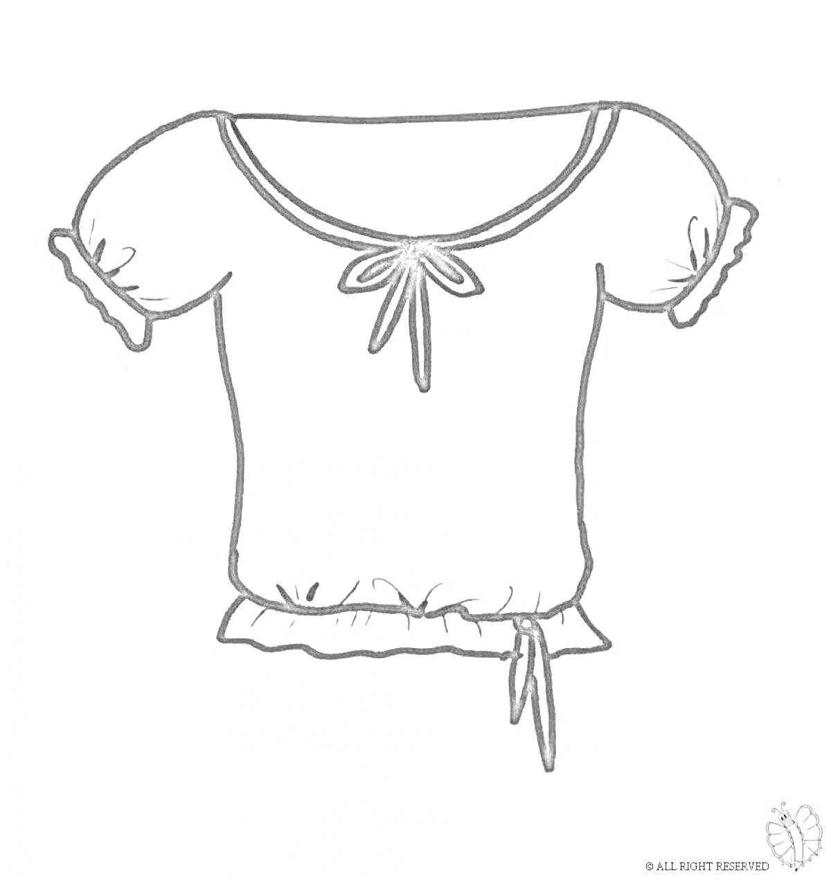 Раскраска Майка с короткими рукавами, бантом и завязкой на талии