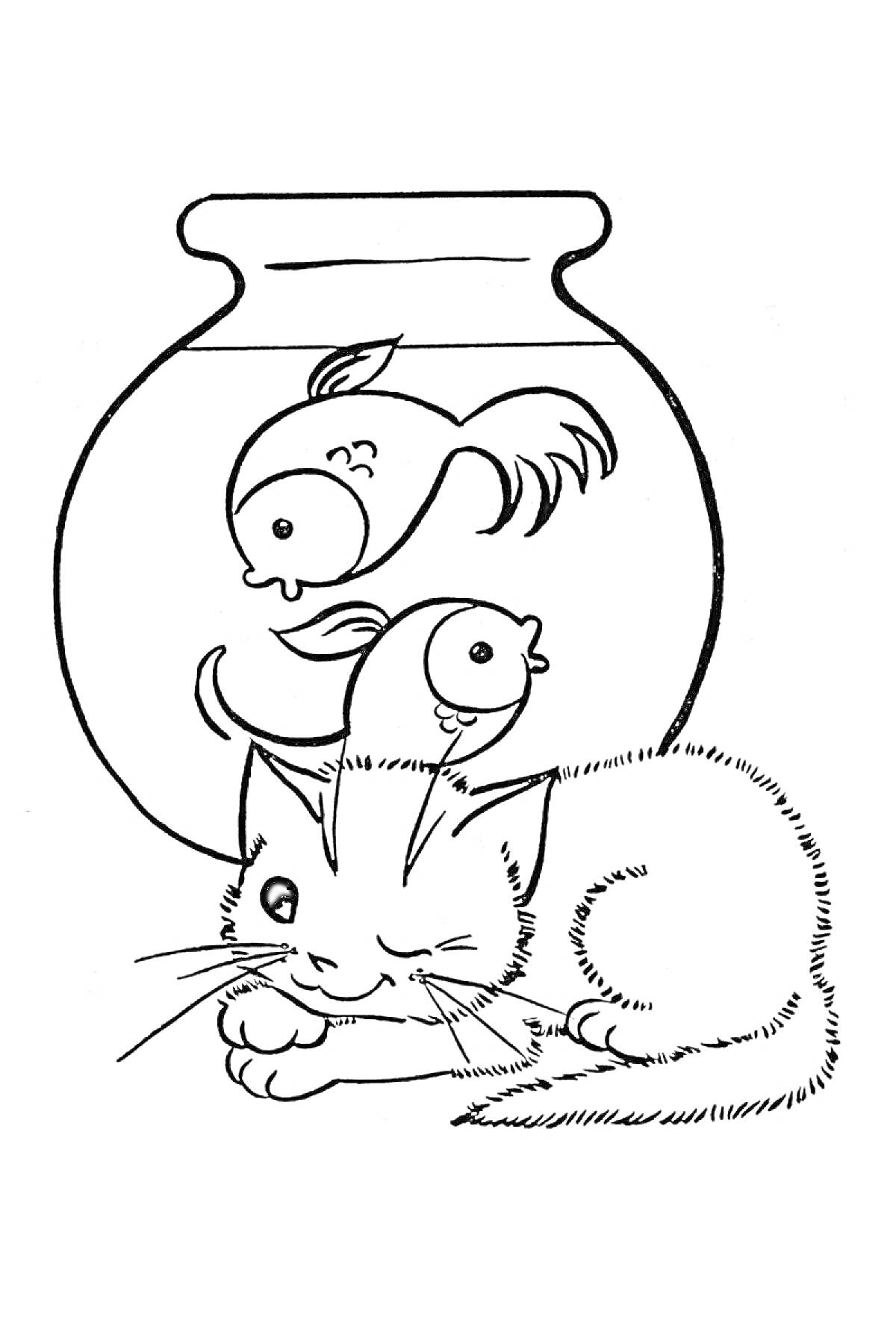 На раскраске изображено: Кот, Аквариум, Домашние животные, Отдых, Для детей, Животные, Рыба