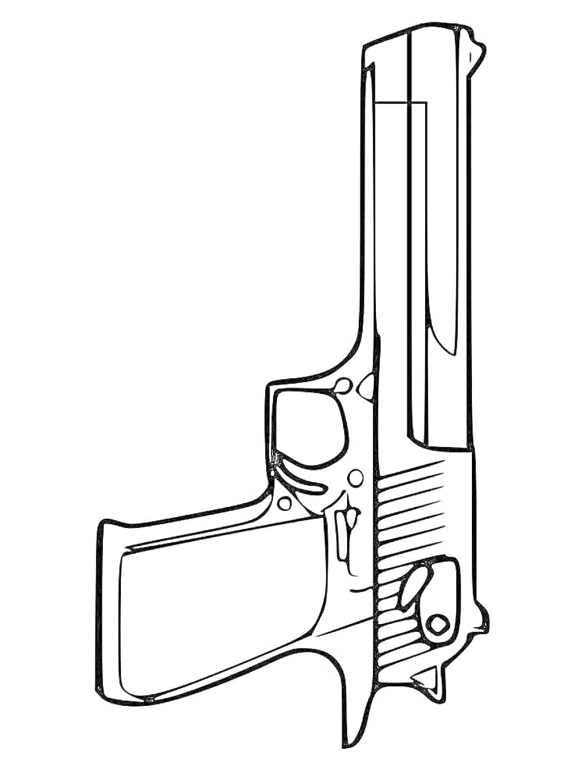 На раскраске изображено: Пистолет, Оружие, Desert Eagle, Контурные рисунки