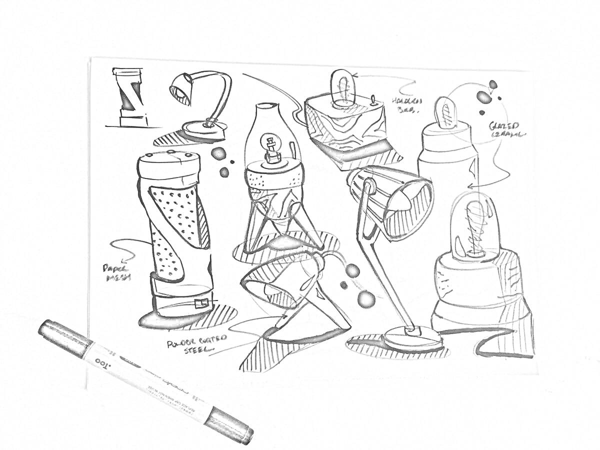 Раскраска Концептуальные спортивные бутылки и лампы для современных интерьеров