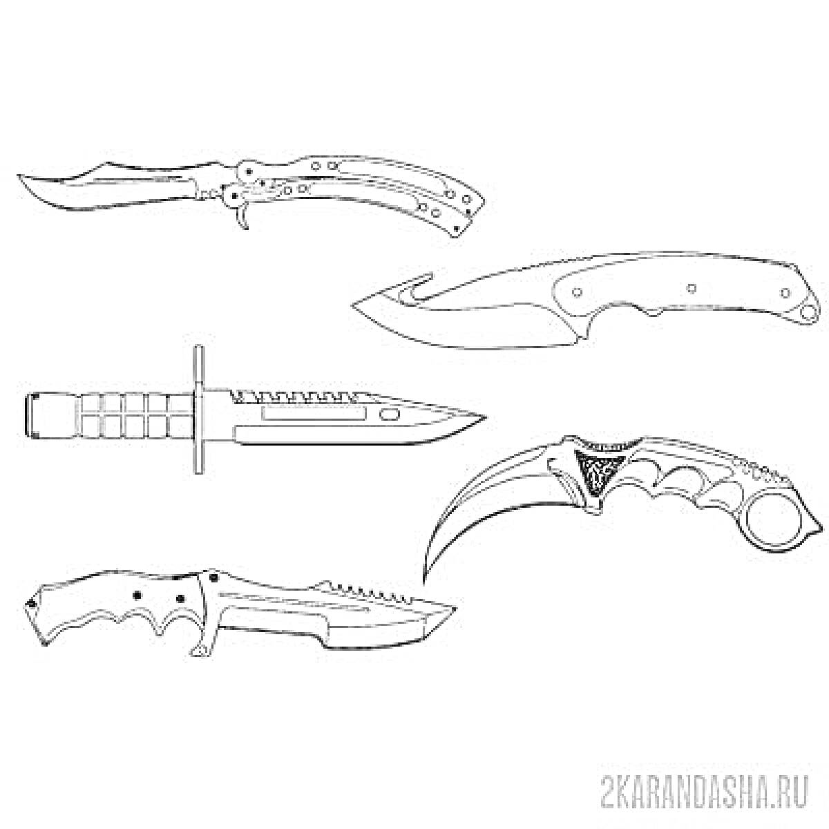 На раскраске изображено: Standoff 2, Керамбит, Байонет, Оружие, Нож