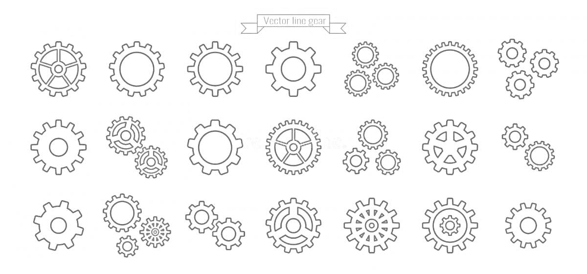 Раскраска Раскраска для детей с различными шестеренками, включая большие, маленькие, двойные, тройные и структурированные шестеренки
