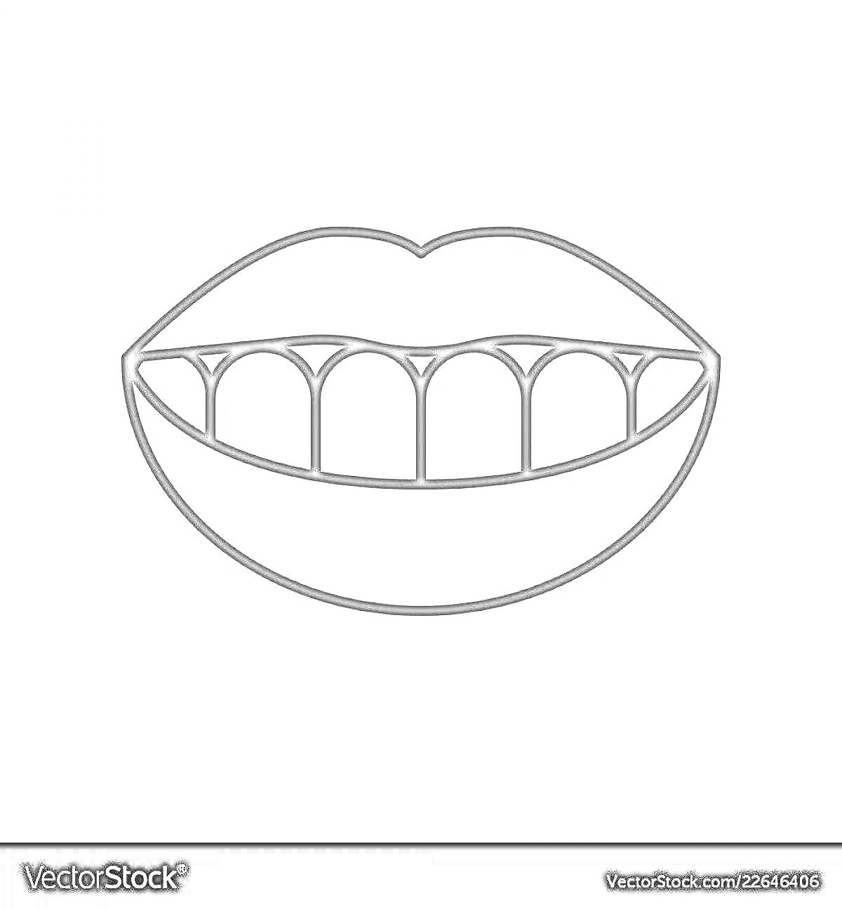 Раскраска рот с зубами, контур
