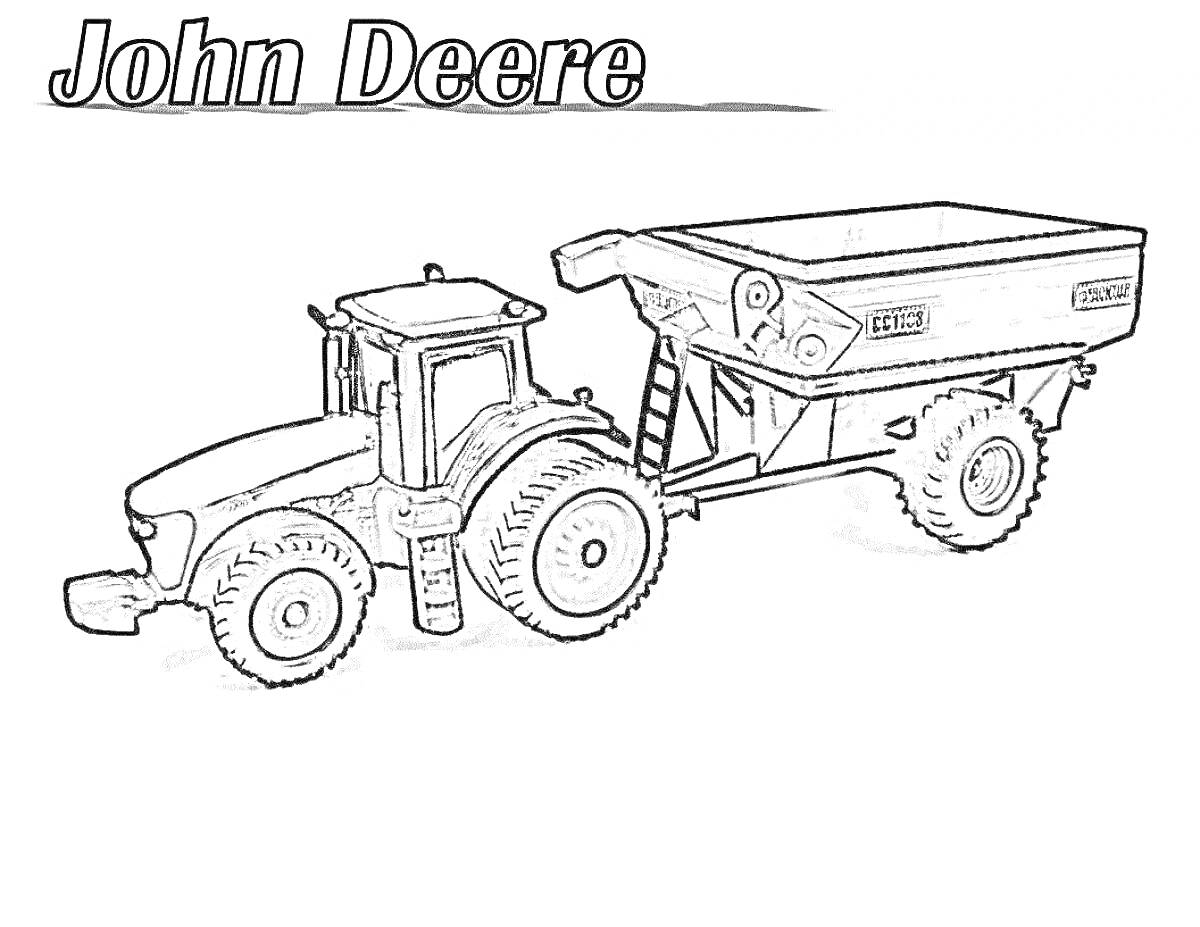 Раскраска трактор с сеялкой и надписью 