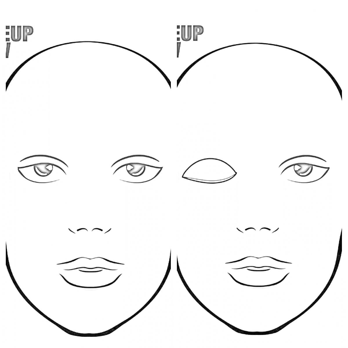 Раскраска Схема для макияжа глаз с выкройками для левого и правого глаза