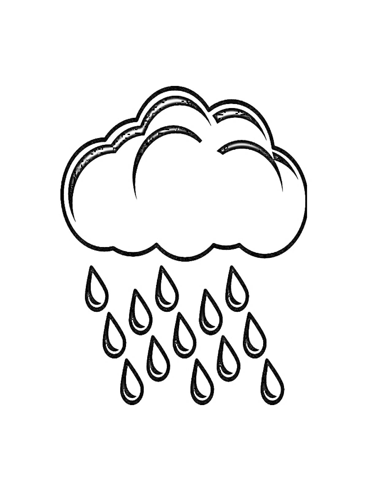 На раскраске изображено: Дождь, Капли, Природа, Погода, Вода, Облака