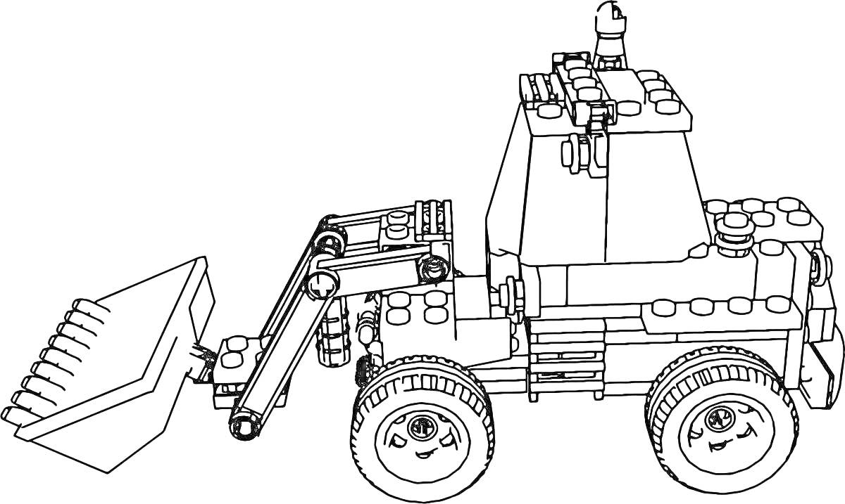 Раскраска Лего машина с ковшом и колесами