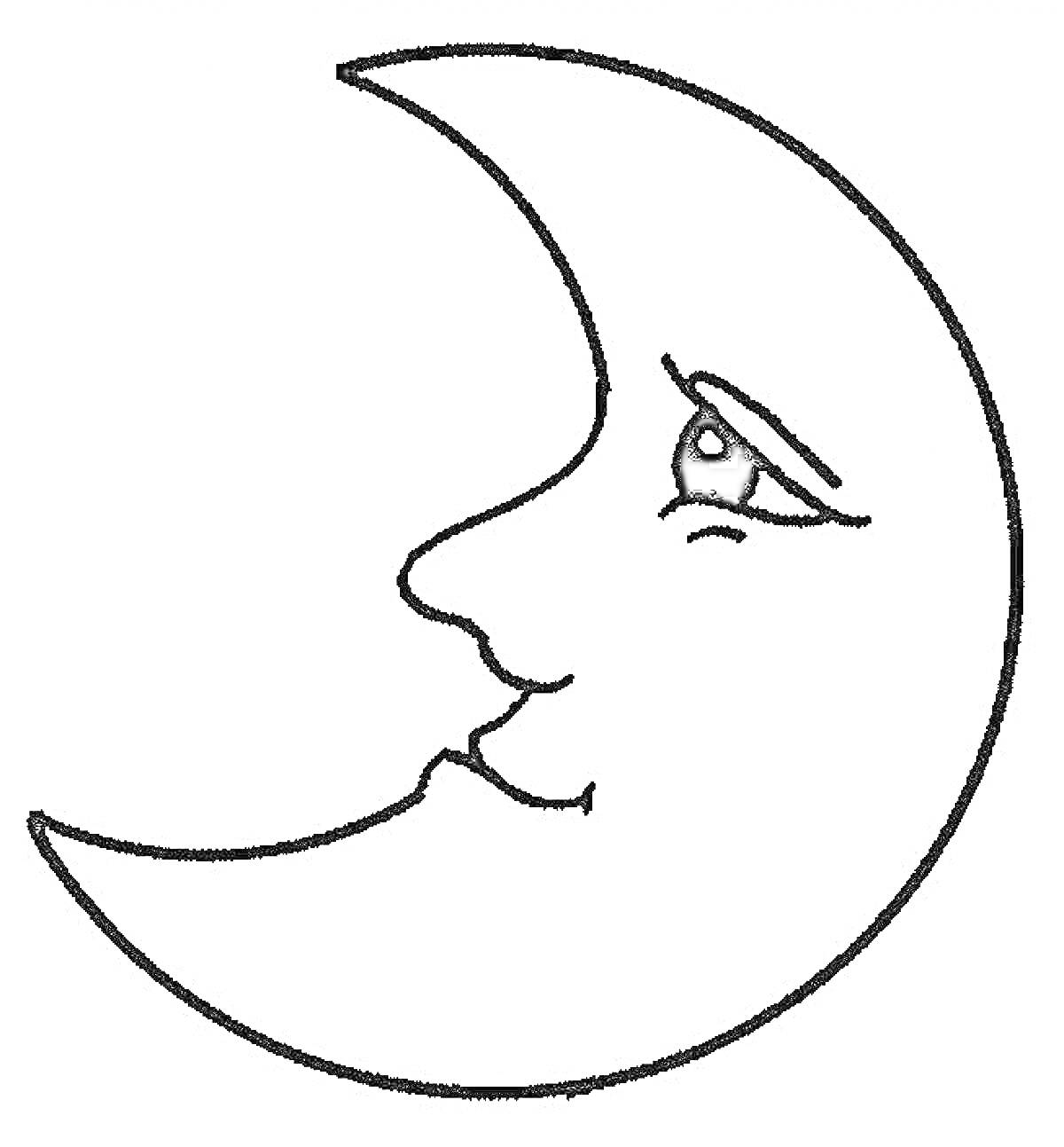 На раскраске изображено: Луна, Ночь, Лицо, Звёздное небо, Природа