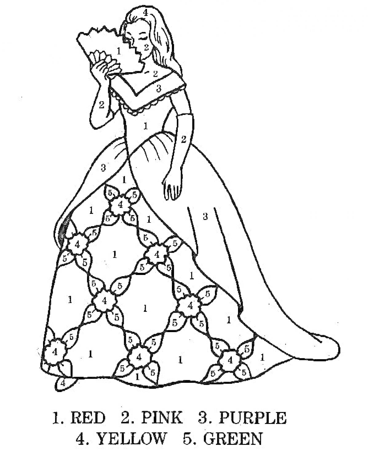 Раскраска Девушка в длинном платье с веером
